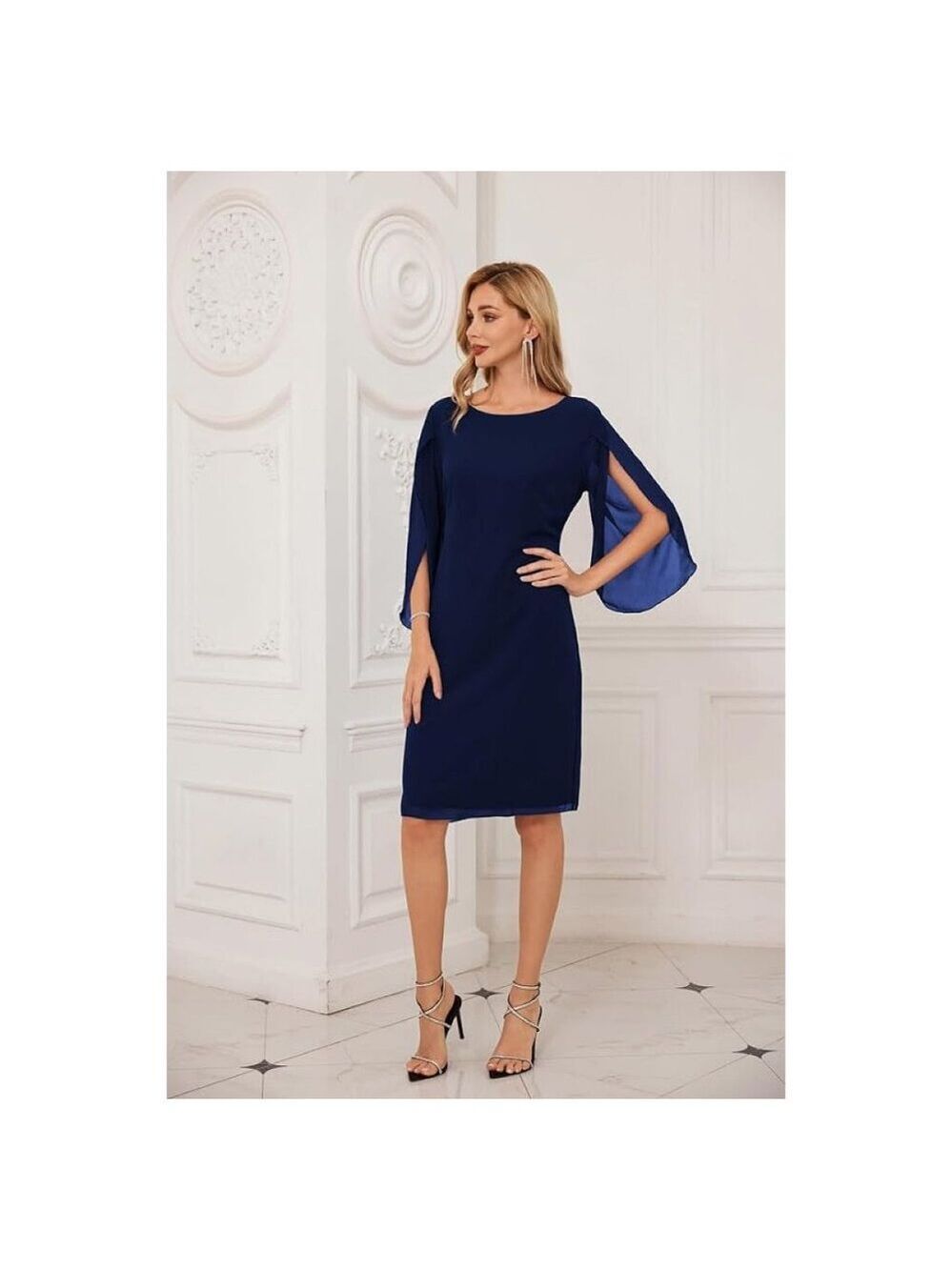 GRACE KARIN  Chiffon Dresses Flutter Sleeve Navy 3XL NWOT